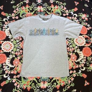 Gray Short Sleeve Tee with Pastel Graphic Design